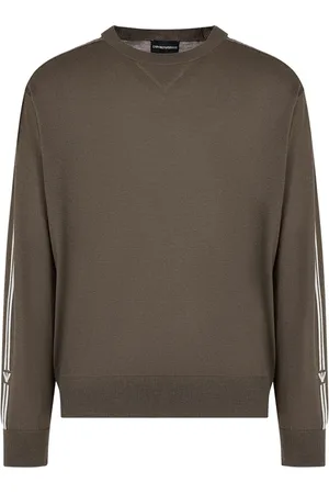 Emporio Armani Sweathshirts & Hoodies, Herre, Brun, M, Uld, Mønstret uldtrøje med rund hals