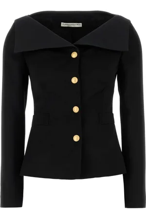 Alessandra Rich Jakke, Dame, Sort, S, Uld, Uld Satin Jakke med Mikado Krave