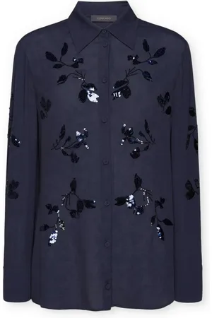Elena Miro Bluser & Skjorter, Dame, Blå, L, Elegant skjorte med broderi