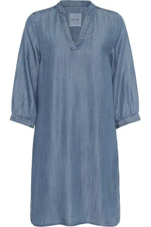 Part Two Kjole, Dame, Blå, XS, Denim, Blå Denim Kjole med ¾ Ærmer