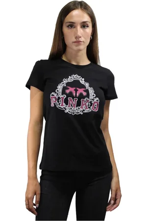 Pinko Top, Dame, Sort, XS, Bomuld, Bomuld Logo T-shirt Kortærmet