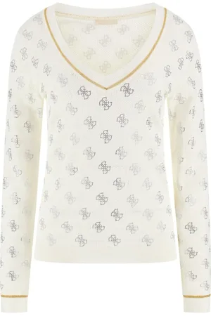 Guess Strik, Dame, , L, Uld, Moderne V-hals Sweater - Hvid