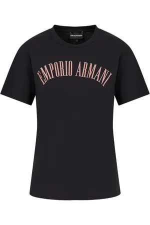 Emporio Armani Top, Dame, Blå, L, Bomuld, Bomuld T-shirt med Frontlogo