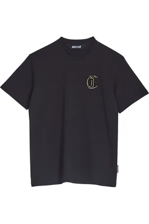 Roberto Cavalli Top, Herre, Sort, M, Bomuld, Broderet Lurex T-shirt i sort