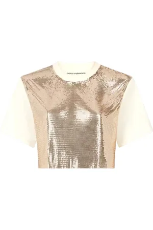 Paco rabanne Top, Dame, , M, Bomuld, Sequin Kortærmet Cropped Top