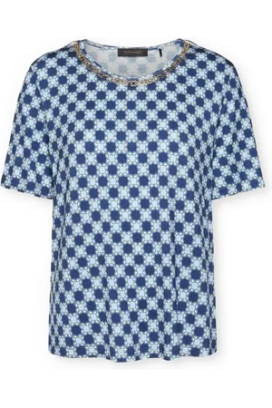 Elena Miro Top, Dame, Blå, M, Monogram T-shirt med halskæde