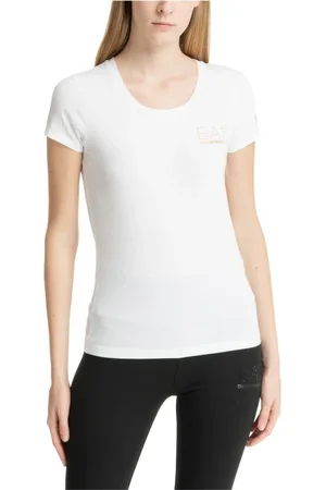 EA7 Top, Dame, Hvid, S, Bomuld, Ensfarvet Logo Swarovski T-shirt