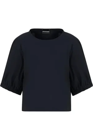 Emporio Armani Bluser & Skjorter, Dame, Blå, 2XL, Bomuld, Bomuldsskjorte med logo, rund hals