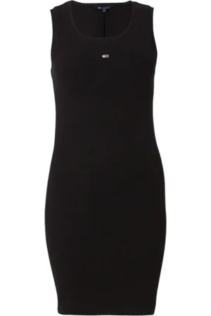 Tommy Hilfiger Kjole, Dame, Sort, XS, Bomuld, Bomuld Ærmeløs Kjole med Frontlogo