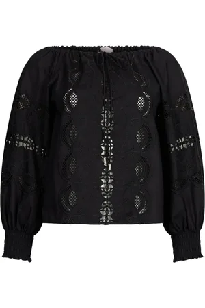 Liu Jo Bluser & Skjorter, Dame, Sort, S, Uld, Sort Off-Shoulder Broderet Bluse