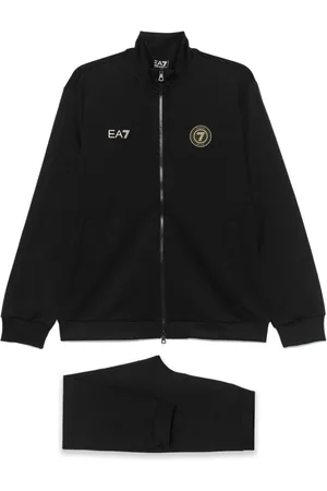 EA7 Sport, Herre, Sort, M, Sort Zip-sweater med Ribbede Ankler
