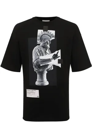 DIEGO VENTURINO Top, Herre, Sort, XL, Bomuld, Sort Crew Neck T-shirt med Front Print