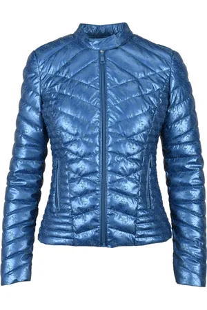 Guess Jakke, Dame, Blå, XS, Uld, Quiltet Bikerjakke med Lynlås