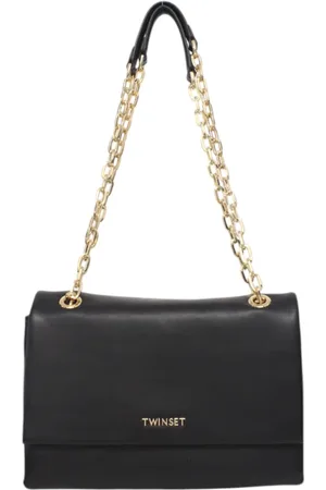 Twin-Set Taske, Dame, Sort, ONE SIZE, Uld, Eco-læder skuldertaske med frontlogo