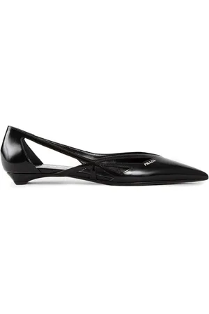 Prada Sko, Dame, Sort, 36 EU, Læder, Sorte Cut-Out Ballerina Flats