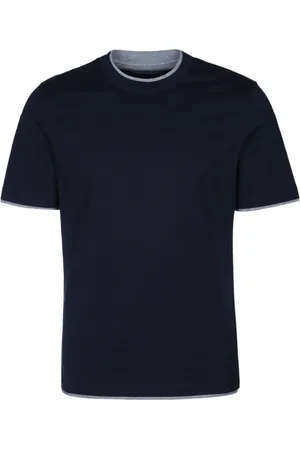 Brunello Cucinelli Top, Herre, Blå, S, Bomuld, Striktrøje Girocollo M/C