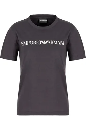 Emporio Armani Top, Dame, Blå, M, Bomuld, Bomuld T-shirt med Frontlogo