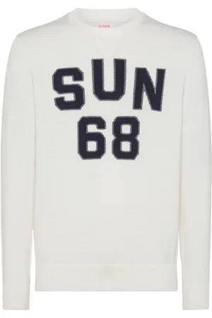 sun68 Strik, Herre, Hvid, 2XL, Uld, Mænds uldblanding rund hals pullover