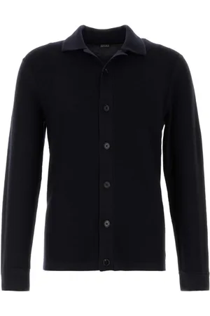 Ermenegildo Zegna Strik, Herre, Blå, L, Uld, Ren Uld Strik Skjorte