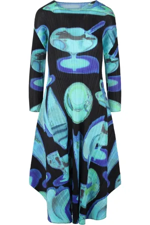 Issey Miyake Kjole, Dame, Flerfarvet, L, Polyester, Termisk Mad Plisseret Midi Kjole