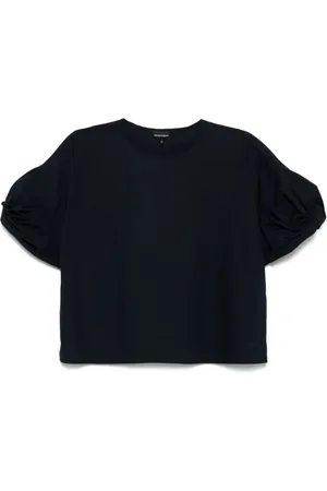 Emporio Armani Bluser & Skjorter, Dame, Blå, M, Blå Crew Neck Top med Knude Detaljer
