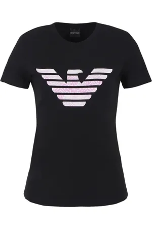 Emporio Armani Top, Dame, Sort, XL, Bomuld, Bomuld T-shirt med Frontlogo