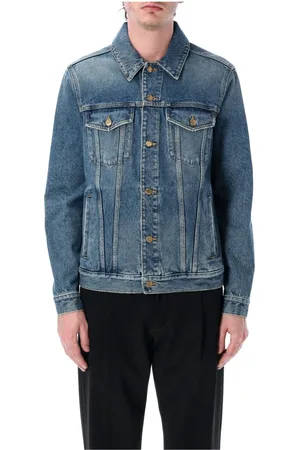 Golden Goose Jakke, Herre, Blå, L, Denim, Blå Distressed Denim Jakke Tøj