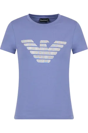 Emporio Armani Top, Dame, Blå, L, Bomuld, Bomuld T-shirt med Frontlogo