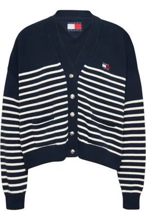 Tommy Hilfiger Strik, Dame, Blå, M, Bomuld, Bomuldscardigan med frontlogo print