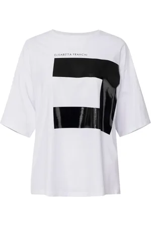 Elisabetta Franchi Top, Dame, Hvid, S, Bomuld, Elegant Ivory T-shirt med Logo Print