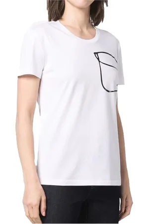Emporio Armani Top, Dame, Hvid, L, Bomuld, Bomuld T-shirt med Front Logo
