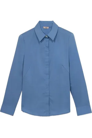 Oltre Bluser & Skjorter, Dame, Blå, 3XL, Bomuld, Poplin skjorte med smykke knap