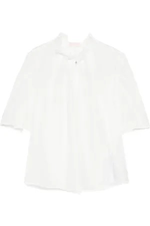 Liu Jo Bluser & Skjorter, Dame, Hvid, L, Uld, Hvid Lyocell Bluse med Koreansk Krave