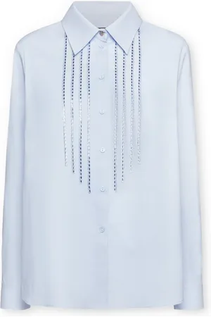 Elena Miro Bluser & Skjorter, Dame, Blå, 4XL, Skjortebluse med applikationer på forsiden