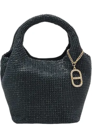 Twin-Set Taske, Dame, Blå, ONE SIZE, Læder, Eco-læder hobo taske med rhinsten