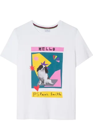 Paul Smith Top, Dame, Hvid, S, Bomuld, Geometrisk T-shirt med Hunde Print
