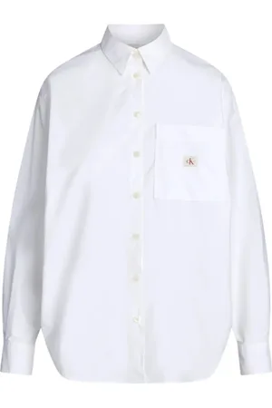 Calvin Klein Bluser & Skjorter, Dame, Hvid, M, Bomuld, Bomuldspoplin skjorte med lange ærmer