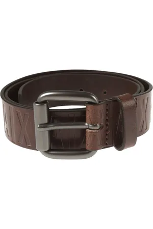 Armani Exchange Tilbehør, Herre, Brun, 75 CM, Læder, Læderbælte med tonal logo spænde