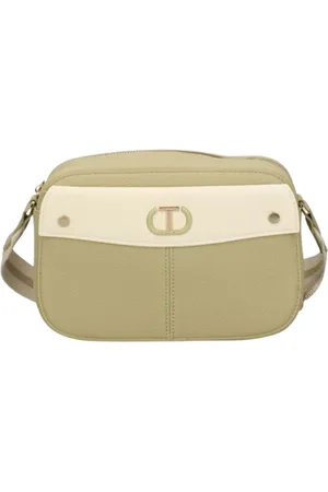 Twin-Set Taske, Dame, Grøn, ONE SIZE, Uld, Grøn Skuldertaske med Gyldent Logo