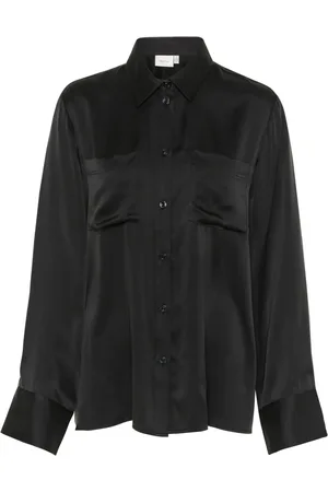 Gestuz Bluser & Skjorter, Dame, Sort, S, Elegant Sort Silkeskjortebluse
