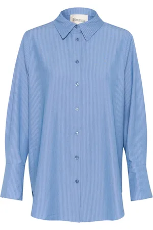 My Essential Wardrobe Bluser & Skjorter, Dame, Blå, XL, Klassisk Skjorte Skye med Stribe
