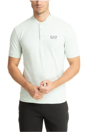 EA7 Top, Herre, Blå, M, Bomuld, Ensfarvet Polo Shirt med 3 Knapper
