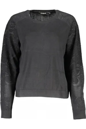 Desigual Strik, Dame, Sort, XL, Bomuld, Sort Bomuldssweater, Rund Hals, Kontrastdetaljer