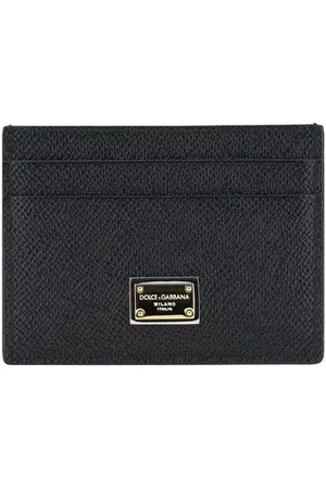 Dolce & Gabbana Tilbehør, Dame, Sort, ONE SIZE, Luksus Kortholder med Logo Plaque