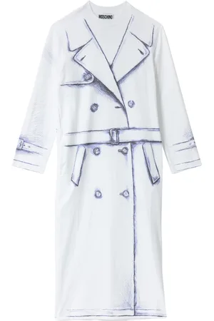 Moschino Kjole, Dame, Flerfarvet, M, Bomuld, Hvid Langærmet Trench Kjole