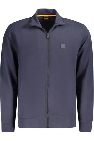 HUGO BOSS Sweathshirts & Hoodies, Herre, Blå, M, Bomuld, Blå Bomuldssweater med Lynlås