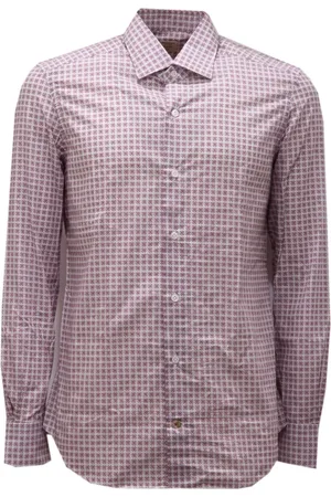 MAZZARELLI Skjorte, Herre, Lyserød, S, Bomuld, Slim Hvid/Bordeaux Print Bomuldsskjorte