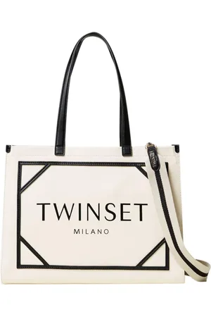 Twin-Set Taske, Dame, , ONE SIZE, Uld, Canvas Shopper Taske med Logo Print