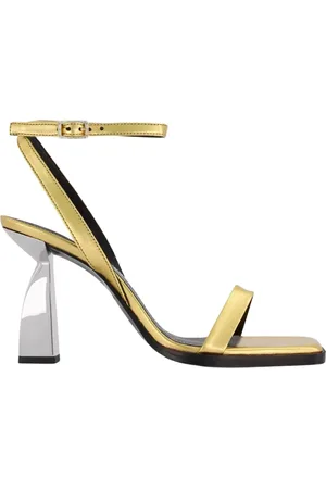 NODALETO Sko, Dame, Gul, 39 EU, Uld, Gyldne Metallic Hælede Sandaler Angel E