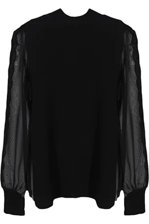Twin-Set Strik, Dame, Sort, L, Gennemsigtig langærmet ribtop